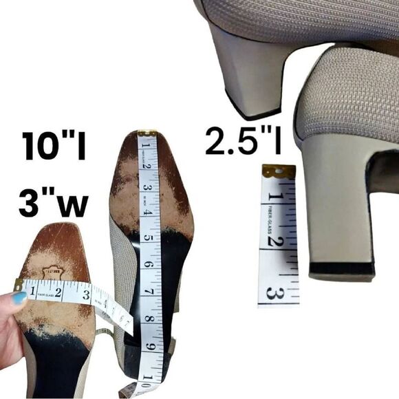 VTG 90s Stuart Weitzman Taupe Textured Square Toe Block Pumps Size 8.5 - Picture 12 of 14